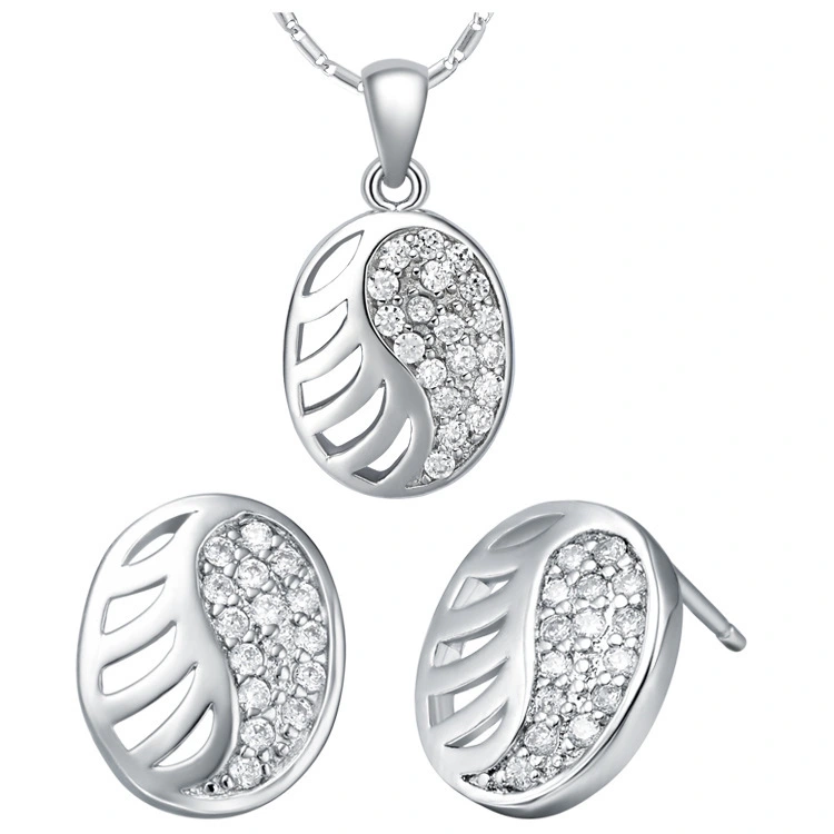 Hainon wholesale white zircon leaf Pendant Necklace and Earrings Set for Women jewelry gift set Gift Cards 1