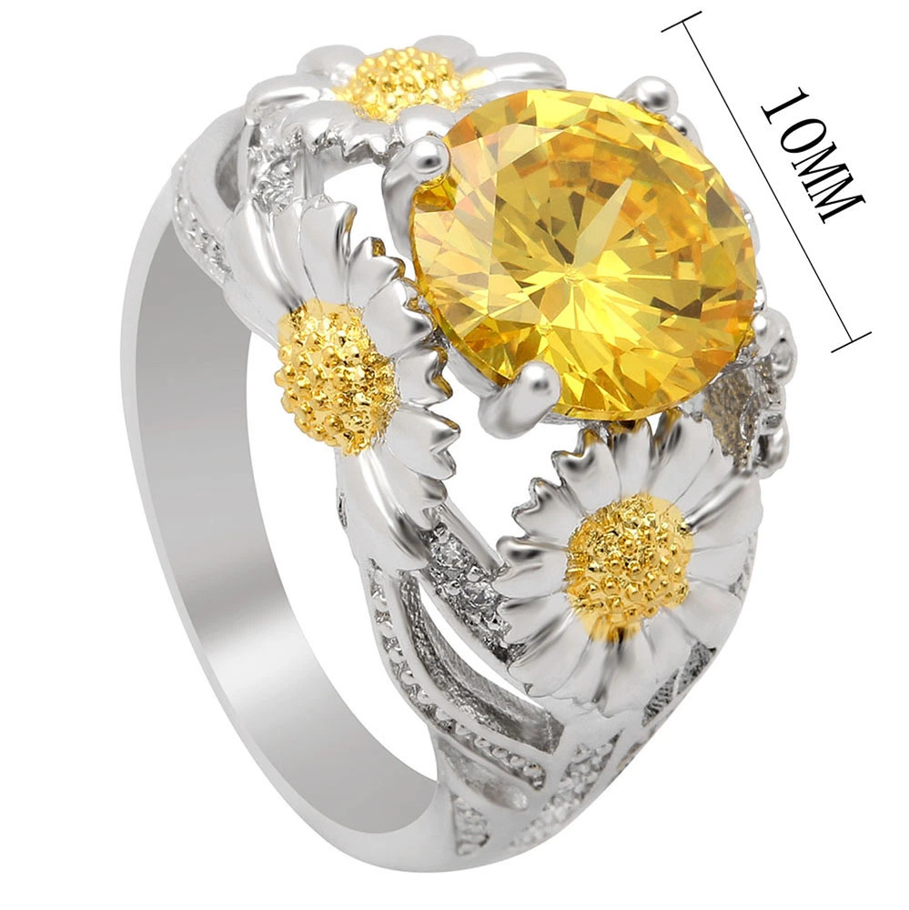 Yiwu Cheap wholesale Sunflower dark blue/green/red/yellow rings for women zircon wedding ring 2018 1