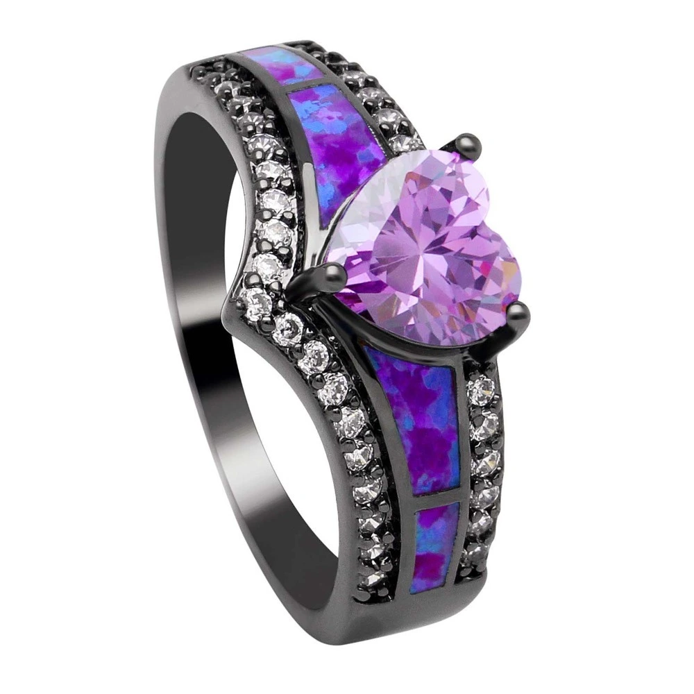 YIWU Dropshipping Charming Purple Opal Ring Colorful Jewelry Black Gold Filled wedding Rings 1