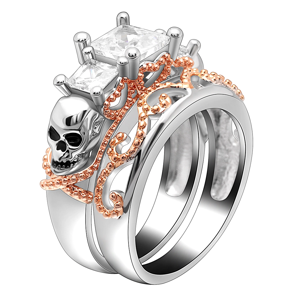 Hainon Factory direct cheap skull rings set fine jewelry classical red zircon rose gold elegant jewelry rings for women 1