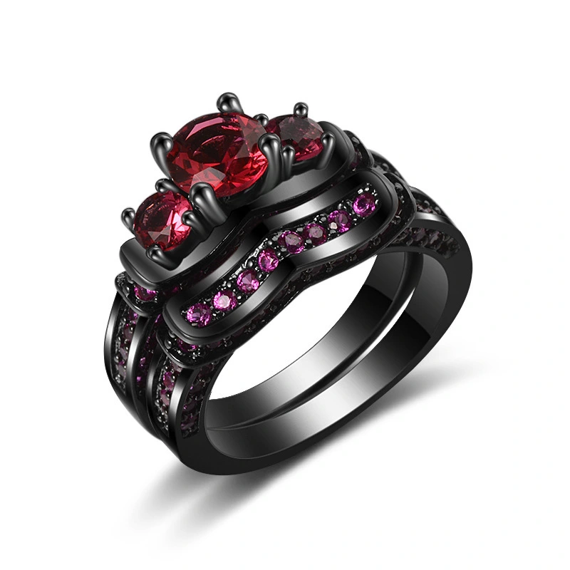 Hainon jewelry Luxurious shiny red diamond engagement ring women black gold fashion jewelry 2018 rings wholesale 1