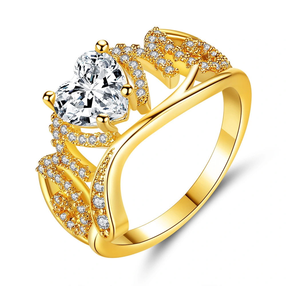 Hainon gold jewelry Luxurious shiny white diamond drill bit engagement ring women rose gold fashion jewelry 2018 rings Cute 1