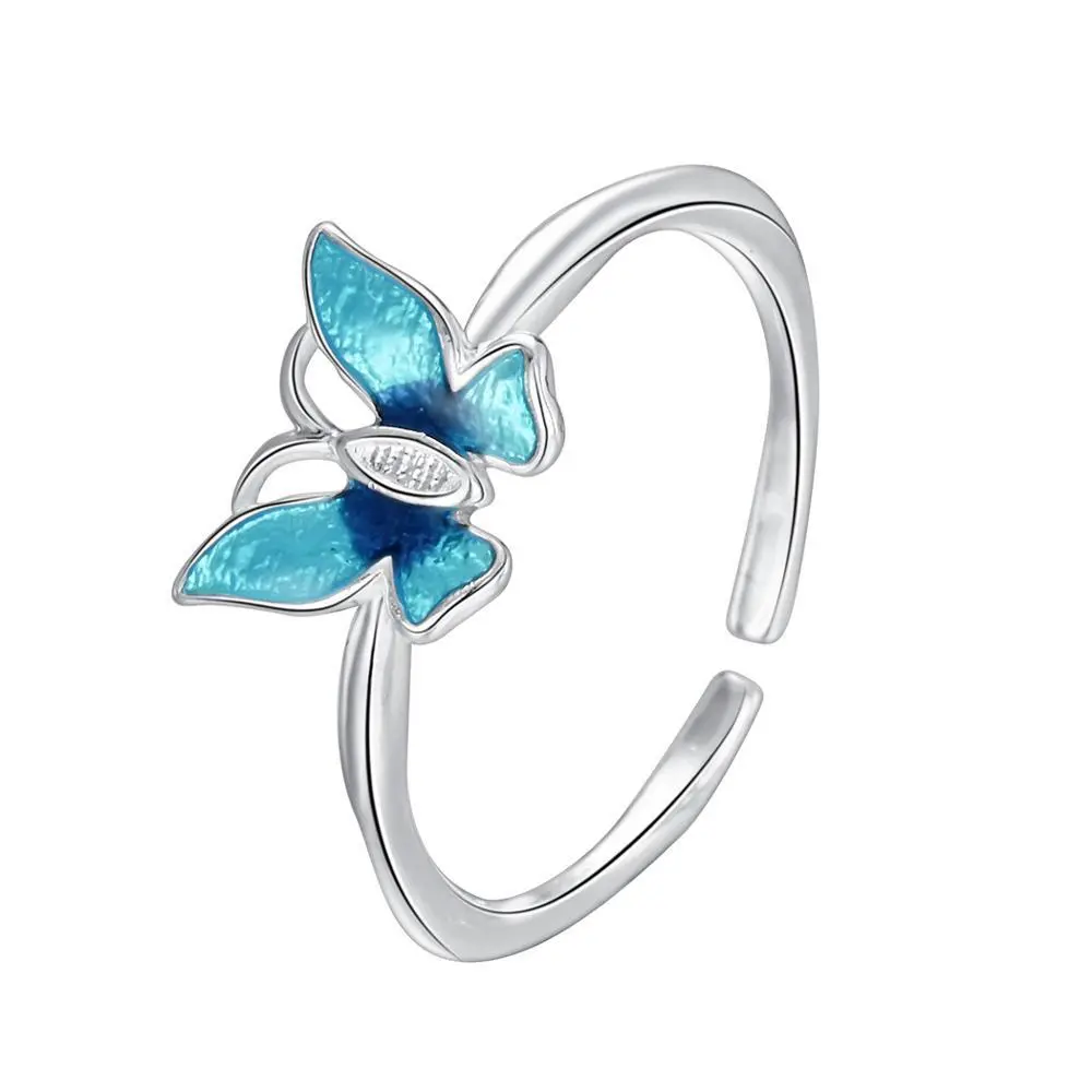 Hainon gold plated jewelry rings Fashion blue butterfly engagement rings for women 1 dollar wholesale 1