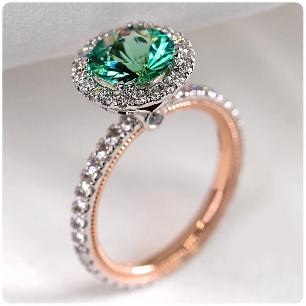 2021 summer women's ring Charm 8mm green zircon rose gold plating ring jewelry Engagement Rings 1