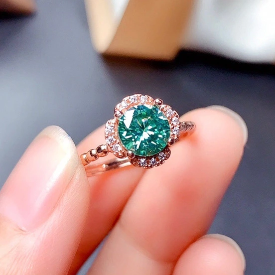 Hainon shipping Stock Women Wedding ring rose gold color plating Blue-Green Stone wedding ring 1