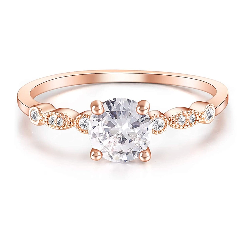Hainon trendy round zircon Ring for Women rose gold plated jewelry Vintage engagement wedding Rings gift card 1