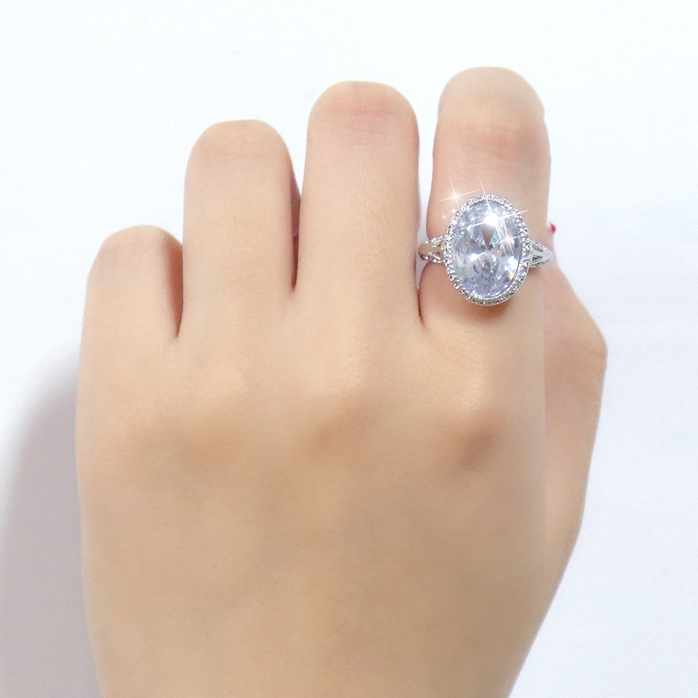 Hainon Hot selling European and American fashion oval zircon engagement exquisite ring Gift card flannel bag set 1