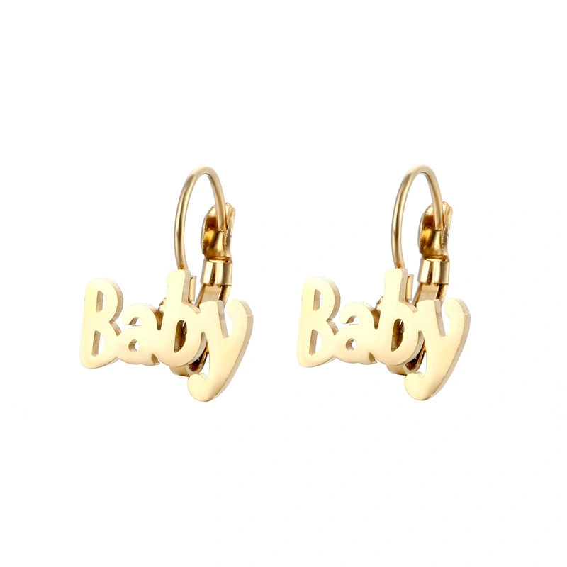 Hainon wholesale gold Plated stainless steel baby Letter Earrings Personalized hoop Earrings for Girls 1