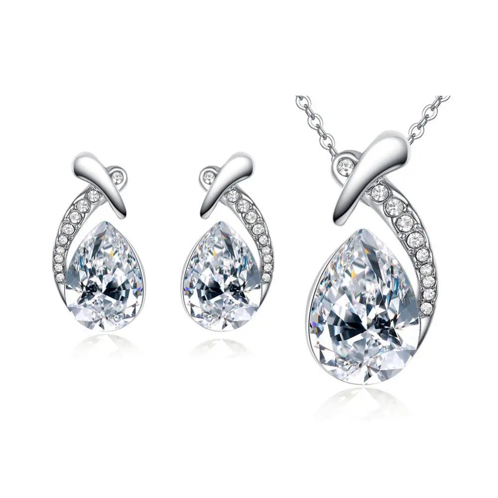 Hainon Shiny crystal jewelry set necklace and earrings for women 1