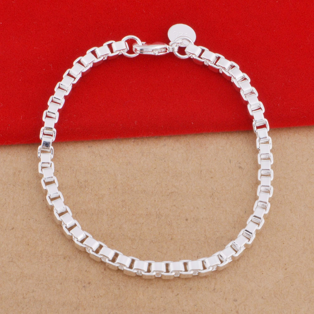 Hainon jewelry bracelet silver plating box chain bracelet men stamped 925 label customize 1