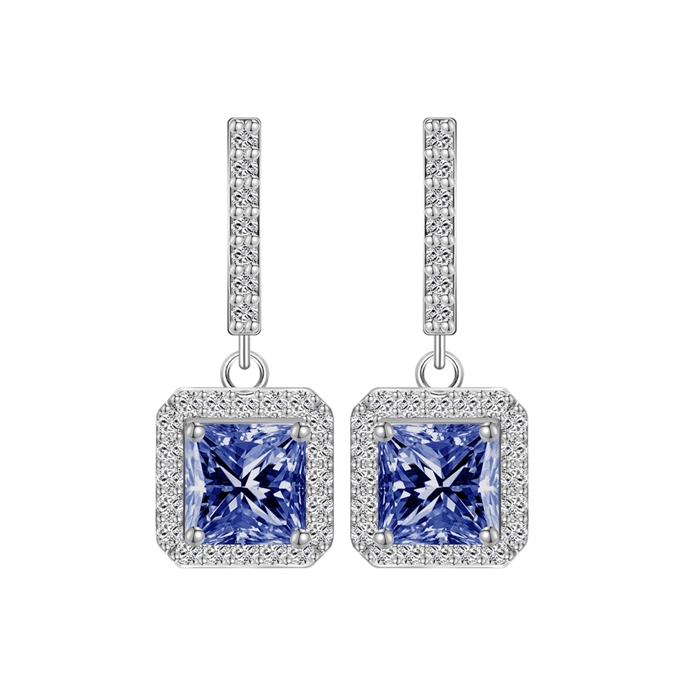 2019 new platinum plated white blue green square zircon drop earrings for women 1