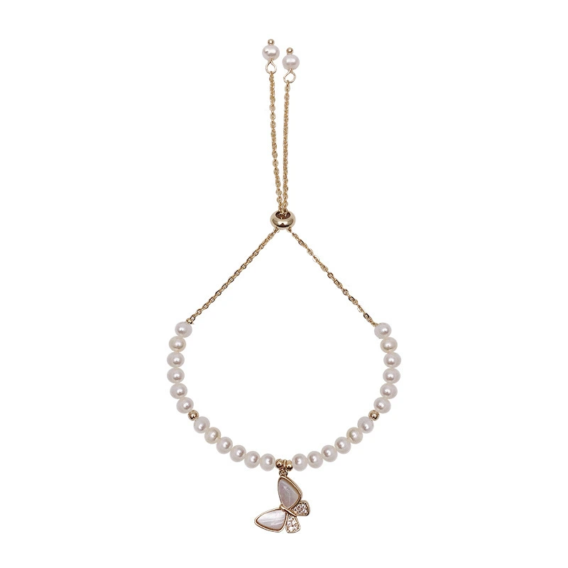Hainon  Pearl Beads Cz Charm Bracelet Gold Plating Full Zirconia butterfly Pearl Bracelet women gifts 1