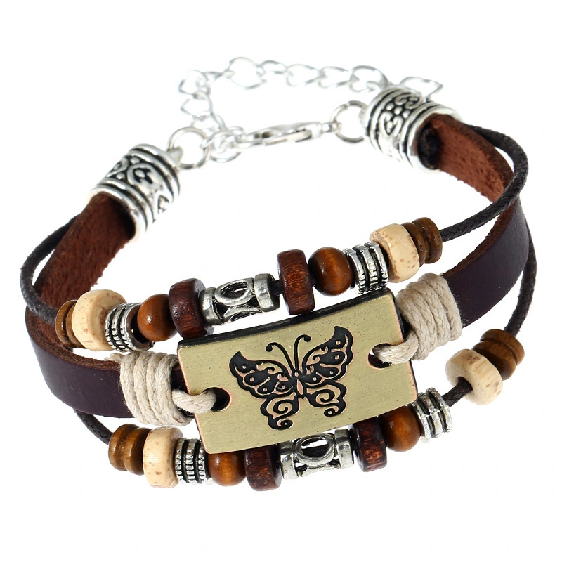 Charm butterfly pattern punk leather bracelet Yiwu wholesale women fashion bracelets 1