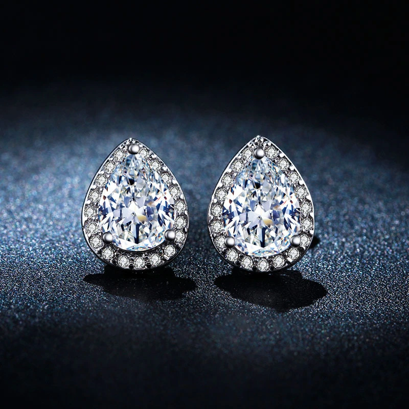 fashion white zircon water drop Stud Earrings for Women free shipping Hainon wholesale 1