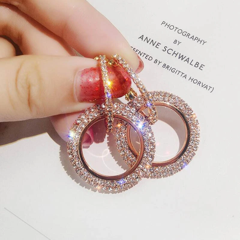 Earrings Elegant women Round Earrings AAA Zircon Earrings Shiny Gold Jewelry WHOLESALE 1