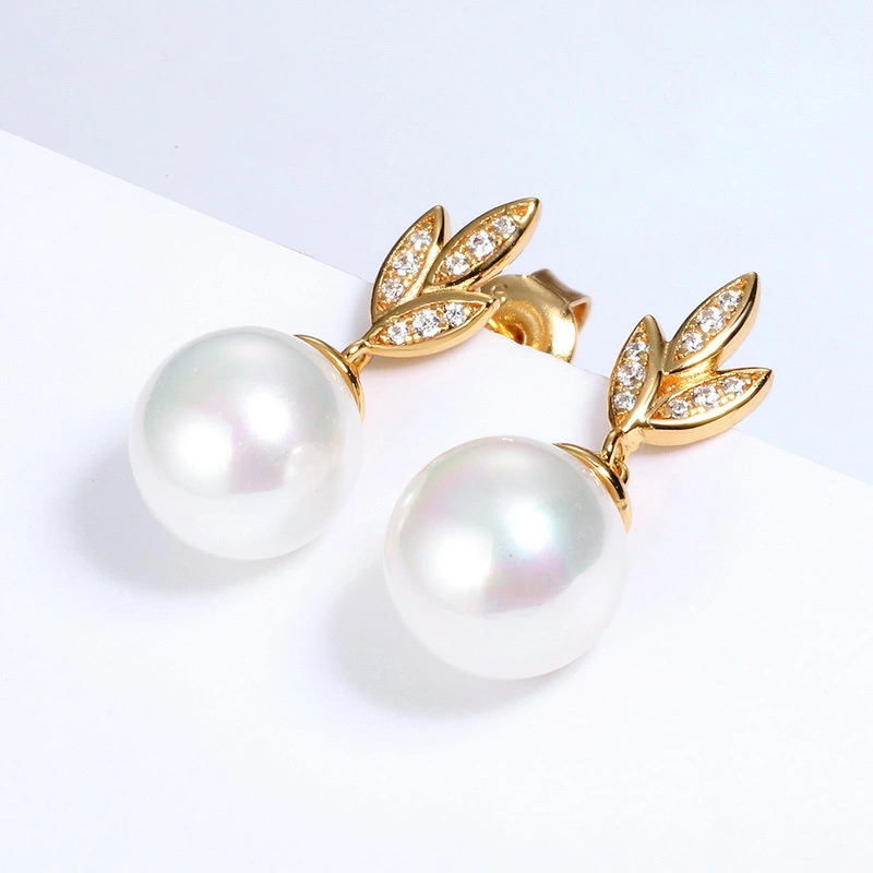 Hainon New Fashion gold plated Earrings Women plant white pearl pendant Earrings for women 1