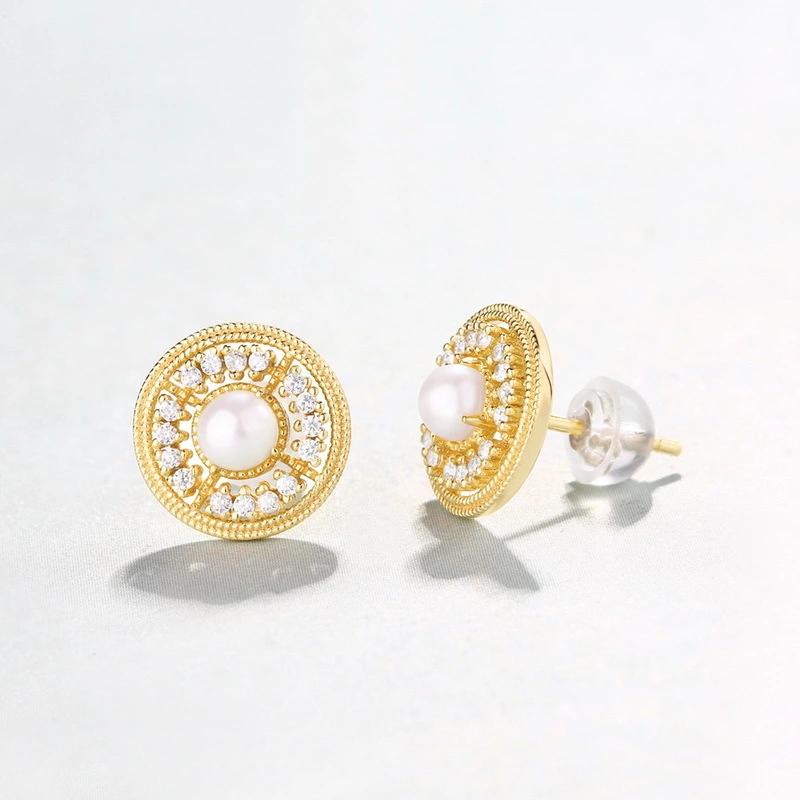 Hainon Earrings for Women white pearl stud gold plated Earrings gift 1