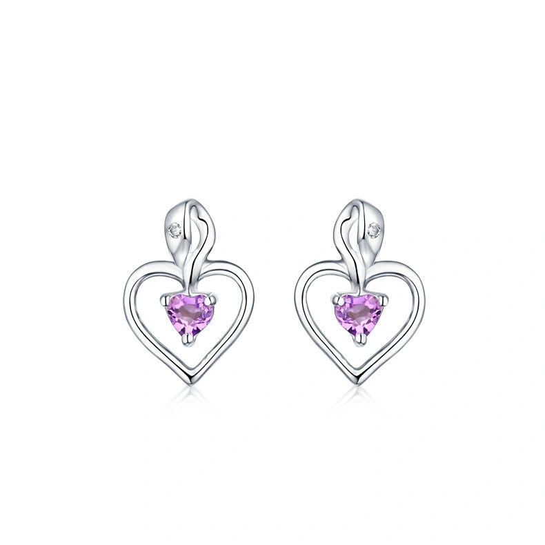 Hainon New Fashion Purple Heart Crystal Silver Plated Stud Earrings for Women Vintage Earrings Gifts Gifts Wholesale 1