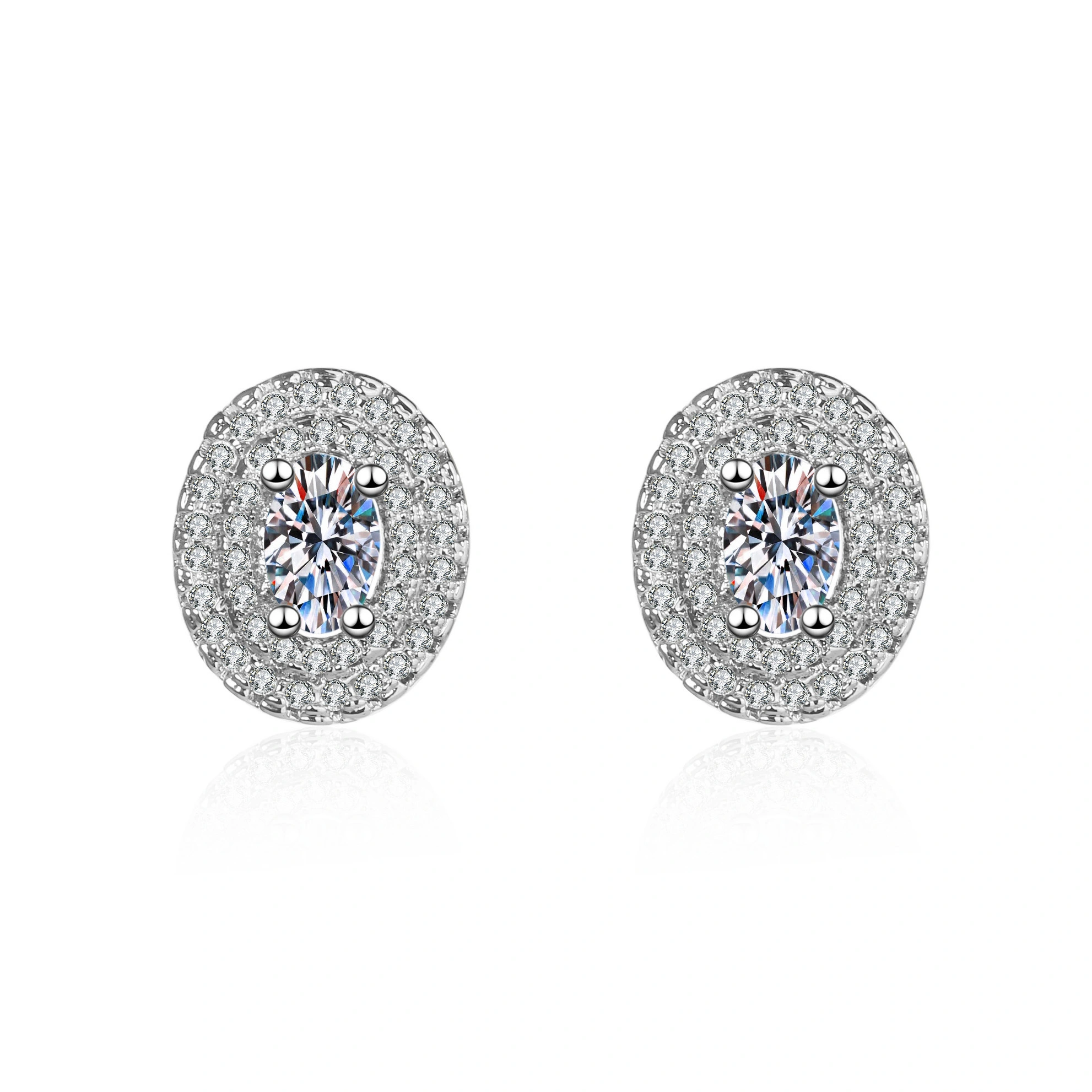 OVAL Earrings 2021 jewelry Women Luxury double layer zircon 12mm stud earrings silver plated earrings gift Hainon 1