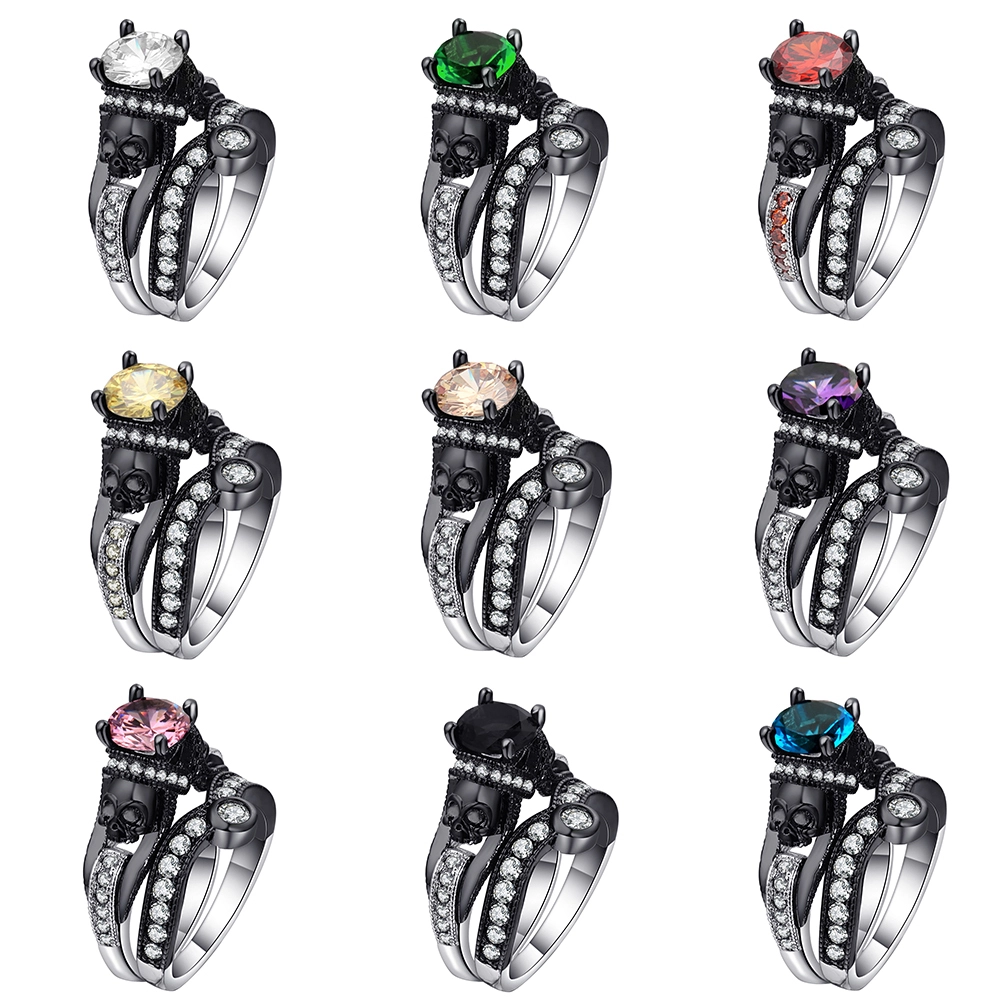 Hainon Wholesale Fashion Skull Ring Set Popular Black Rings Zircon Engagement Rings Set for Women/men Purple/pink/black Alloy / 1