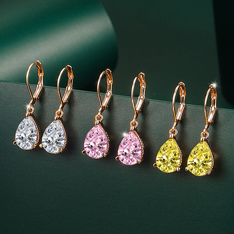 Hainon new fashion elegant jewelry pink yellow zircon hoop earrings 2021 Gift card flannel bag set wholesale 1