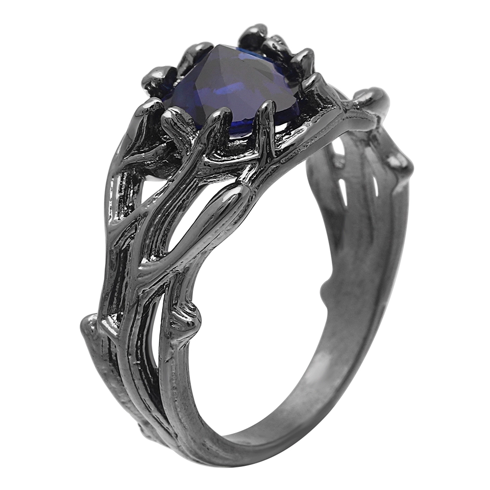 New arrivals 2018 men's ring wholesale black ring Fashion plant Hollow black blue zircon engagement ring women jewelry 1
