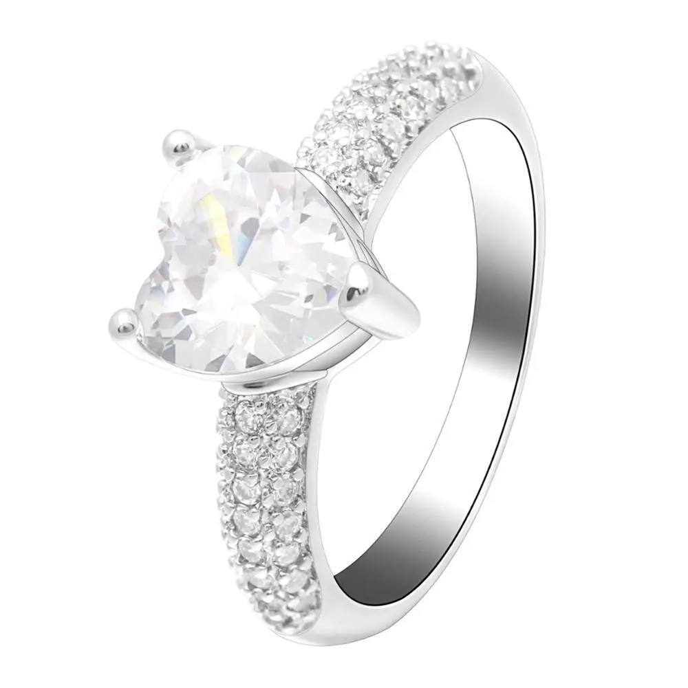 Luxury Elegant rings jewelry women white zircon heart design Wedding Engagement Ring New style silver ring jewelry gift 1