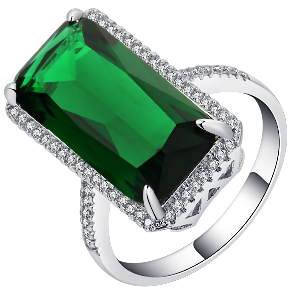 2018 wedding rings simple green rectangle zircon silver ring big single gem men/women engagement rings Online wholesale 1