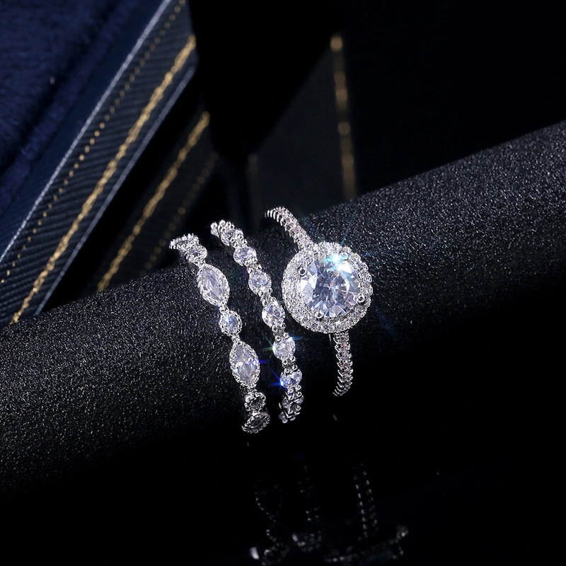 Hainon Three-piece set ring white shiny Zircon Charming women Wedding Ring 1