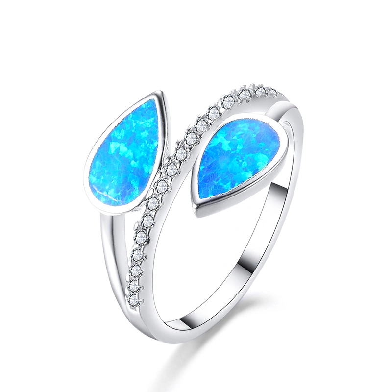 Hainon August rings jewelry women silver color Beautiful Two leaves white/blue opal rings engagement wholesale 1
