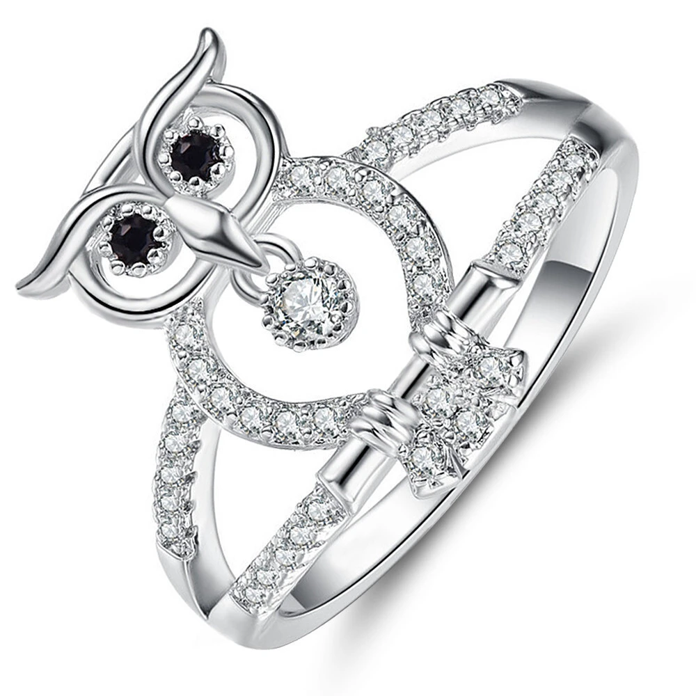 Hainon Animal ring owl shape white zircon Creative personality jewelry women rings 1