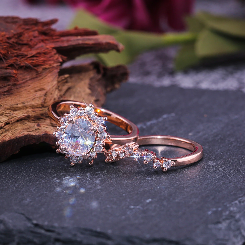 Hainon Wedding ring Fashion rose gold shiny white zircon rings women 1