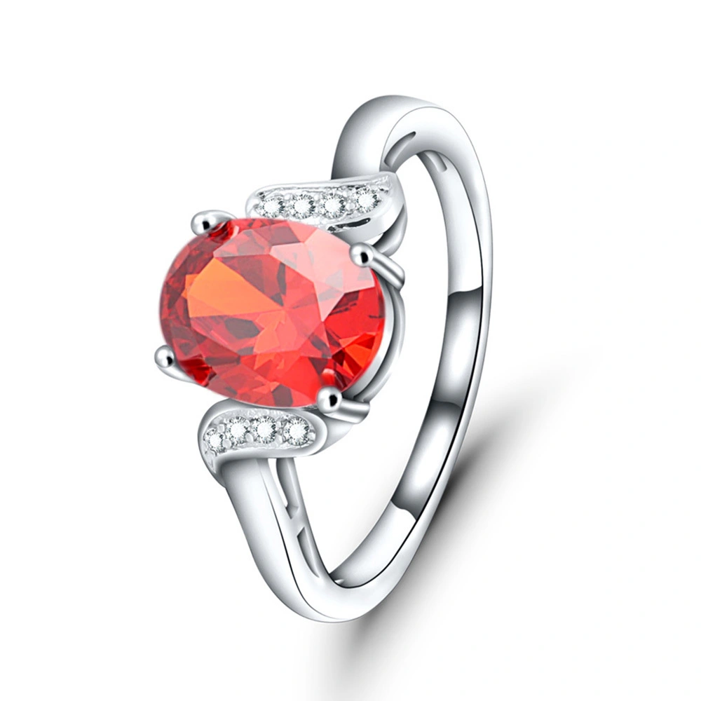 Fashion Jewelry Red Zircon plating Silver Ring round shape Birthstone Engagement Rings 1