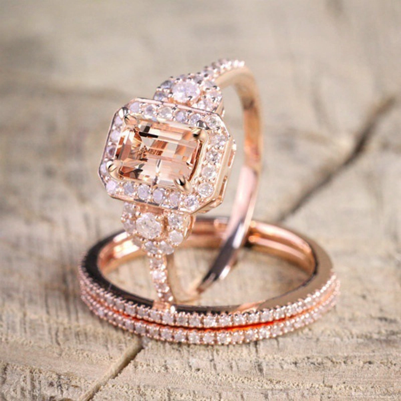 2018 July Fashion Zircon Electroplated rose gold Ring Set Women's wedding jewelry Wholesale engagement ring set 1