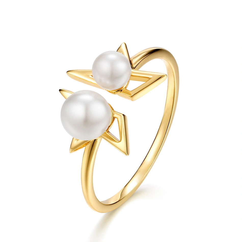 Hainon Hot Sale Trendy Gold Plated Adjustable Rings for Women Jewelry Pearl Star Shape  Wedding Engagement Rings Wholesale 1