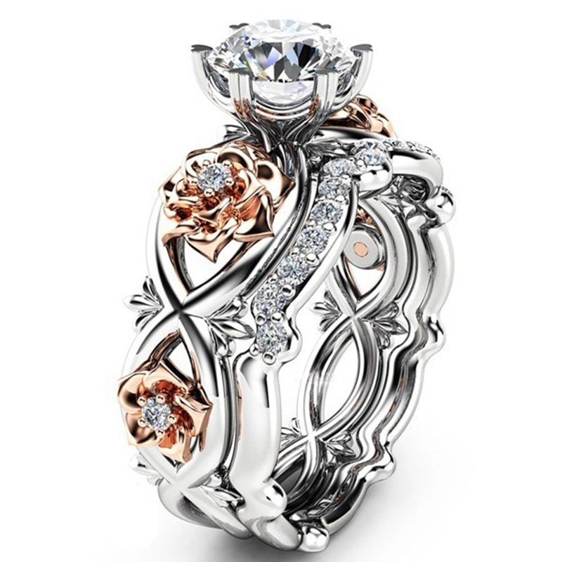 Luxury rose gold flower AAA Engagement Ring set Love women gift jewelry ring plating silver ring wholesale 1