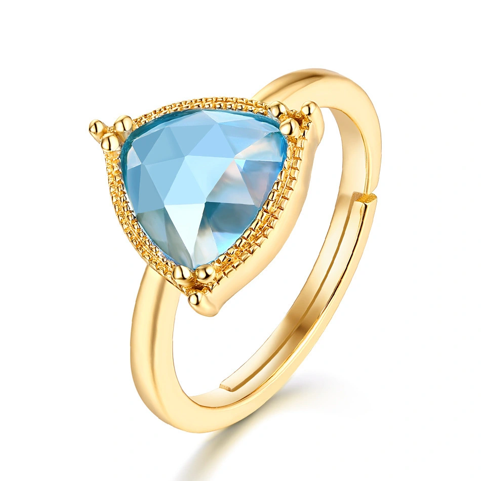 Hainon Fashion Gold Plated Rings Triangle Sky Blue Crystal Zircon Engagement Infinity Ring Luxury Wedding Rings For Women 1