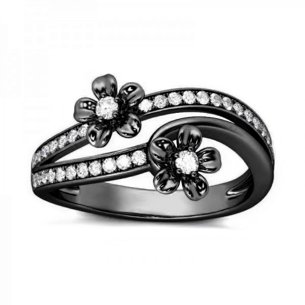 Hainon flower black rings zircon wedding engagement ring Jewelry Gifts for women Gift card flannel bag set 1