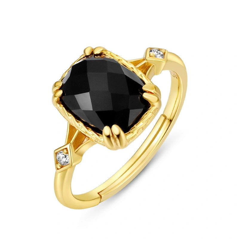 Hainon Fashion Black Zircon Crystal Rings for Women Simple Gold Plated Ring Wedding Engagement Jewelry Custom Signet Ring 1