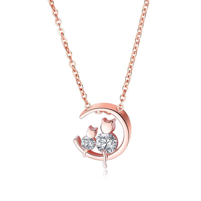 Hot Selling plating rose gold elegant sweet Moon and cat pendants necklace for women wedding jewelry Hainon 1