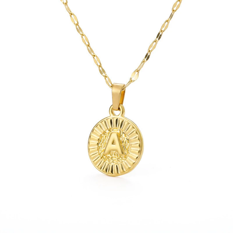 Hainon wholesale New product capital English letter disc necklace stainless steel chain pendant jewelry 1