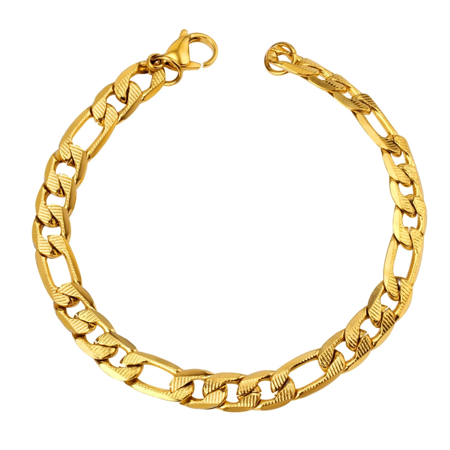 Hainon fashion 8mm Wide bracelets & bangles Stainless steel Figaro chain bracelet 21cm Men women jewelry 18k gold plated 1
