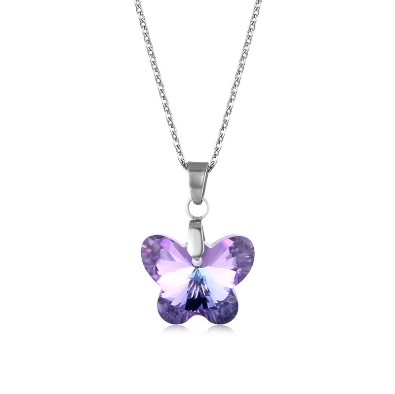 Hainon Stainless steel necklace purple Colorful Crystal women fashion Butterfly Necklace gift wholesale 1