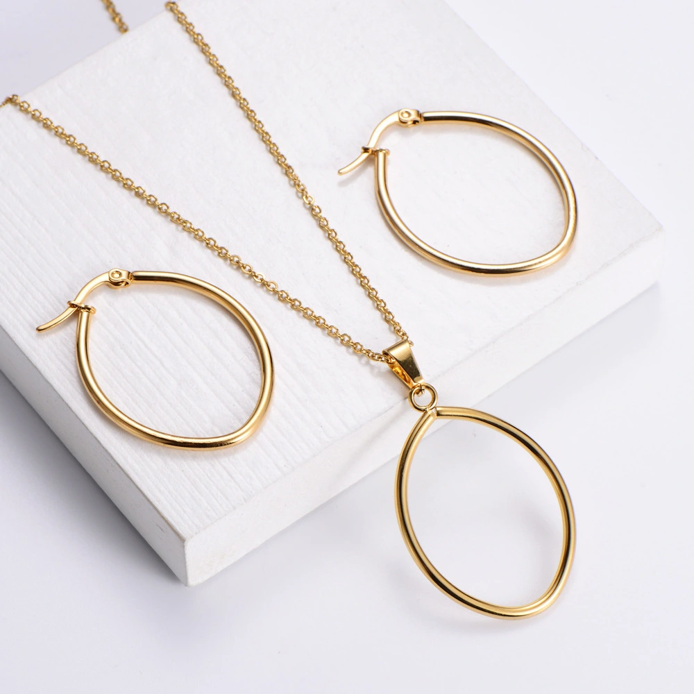 Hainon 2022 Geometric stainless steel jewelry sets fashion Oval egg shape jewelry set for women 1
