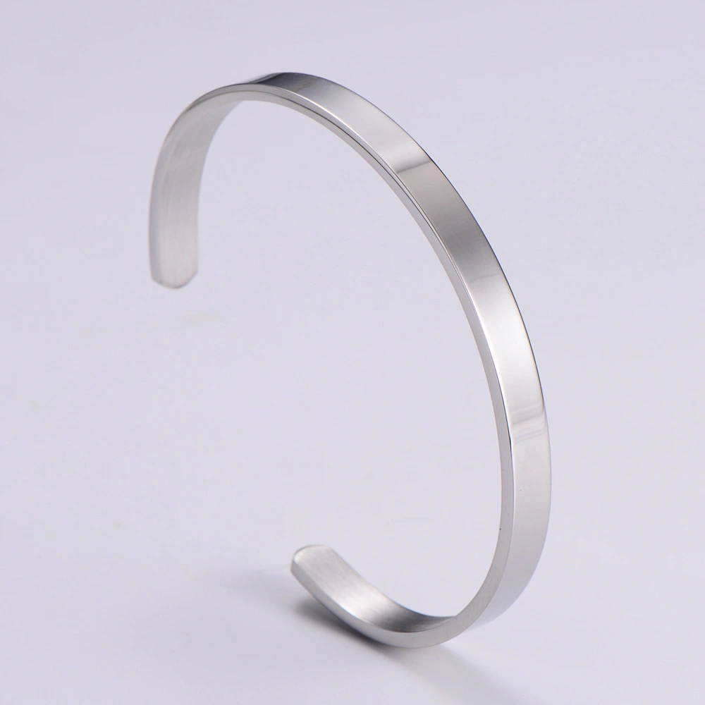 Hainon 2022 Simple Unisex Adjustable Size Glossy 6mm Wide Stainless Steel C Type Open Bracelet BANGLE wholesale 1