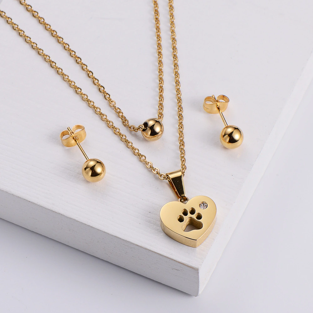 Hainon 2022 High quality stainless steel jewelry sets Heart pet Paws plated 18k gold jewelry set for women 1