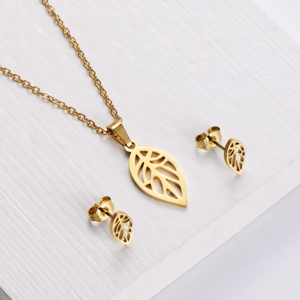 Hainon 2022 High quality stainless steel jewelry sets fashion Leaf plated 18k gold jewelry set for women 1