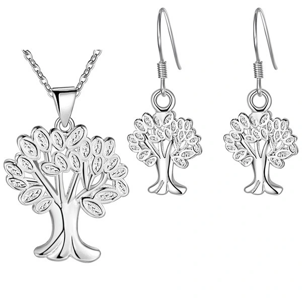 Hainon girl jewelry set necklace 925 sterling silver plated tree Necklace Earrings Set for Wedding Gift card 1