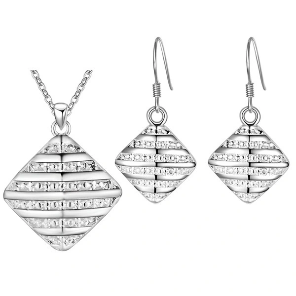 Hainon new fashion designers jewelry set 925 sterling silver plated Square Pendant Necklace Earrings set Gift Cards 1