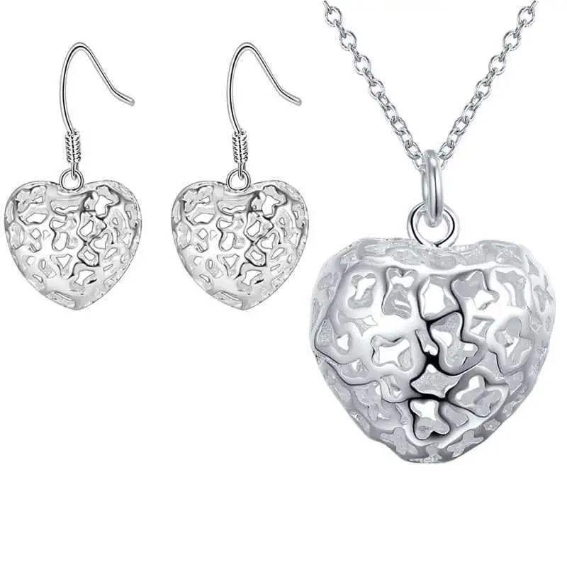 Hainon wholesale Hollow love Pendant Necklaces and Earrings Jewelry Set luxury jewelry set new 2021 Gift card 1